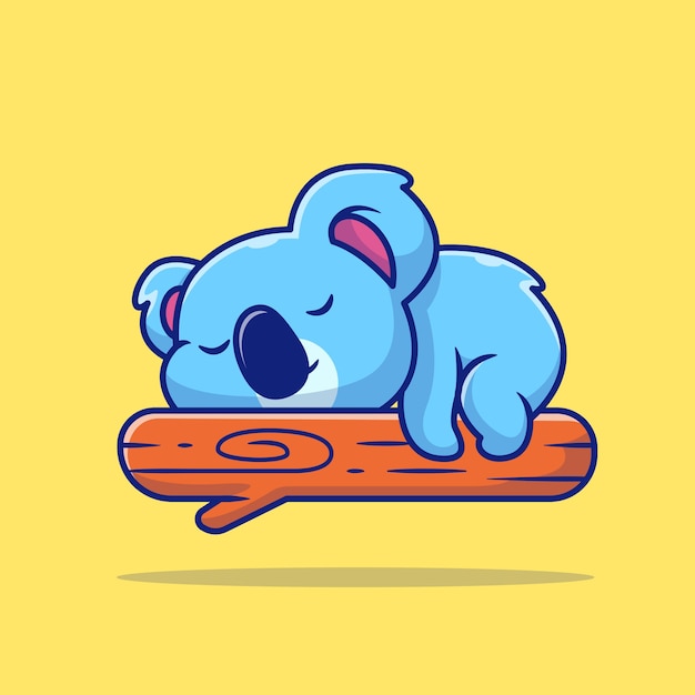 Cute Koala Sleeping On Tree Cartoon Illustration