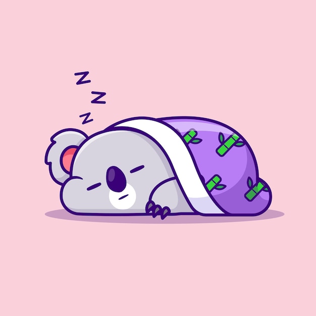 Free Vector cute koala sleeping with bamboo blanket cartoon vector icon illustration animal nature isolated