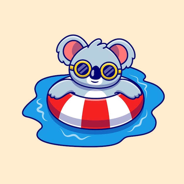 Cute Koala Swimming Summer Cartoon Illustration