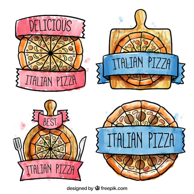 Free Vector cute labels for pizza hand painted