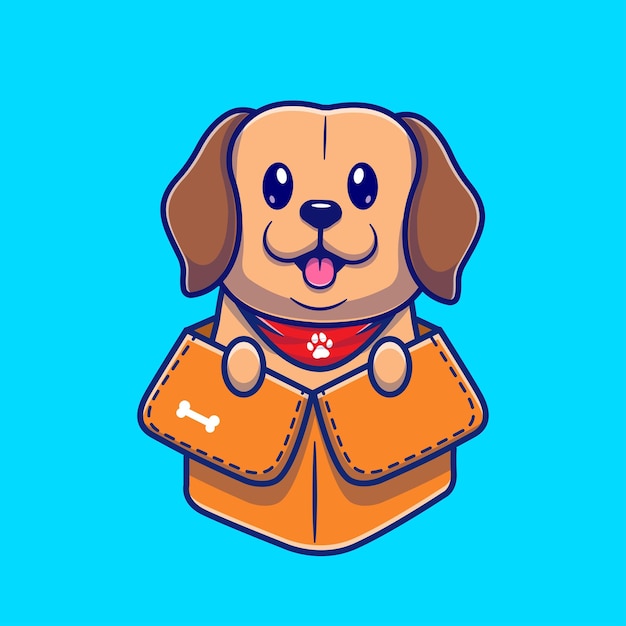 Cute Labrador Dog In Box Cartoon Vector Icon Illustration Animal Nature Icon Concept Isolated