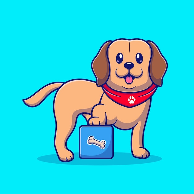 Cute Labrador Dog With Box Cartoon Vector Icon Illustration Animal Nature Icon Concept Isolated