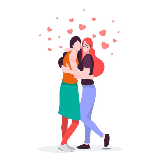 Cute lesbian couple illustrated