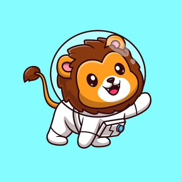 Free vector cute lion astronaut cartoon vector icon illustration animal science icon isolated flat vector