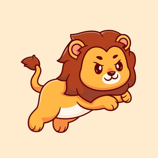 Cute Lion Jumping Cartoon Vector Icon Illustration Animal Nature Icon Concept Isolated Flat Cartoon