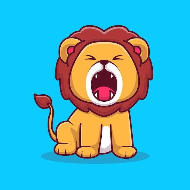 Cute Lion Roaring Cartoon Vector Icon Illustration Animal Nature Icon Concept Isolated Premium Flat