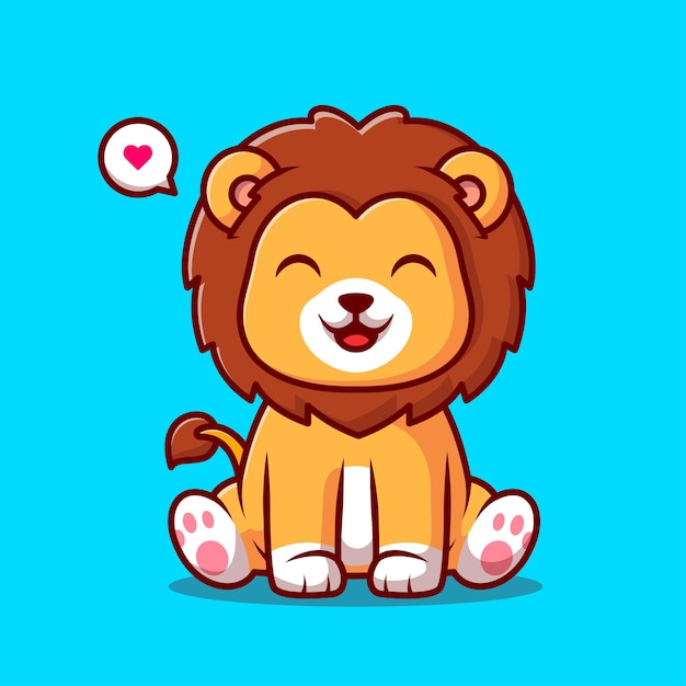 Cute Lion Sitting Cartoon Vector Icon Illustration Animal Nature Icon Concept Isolated Premium