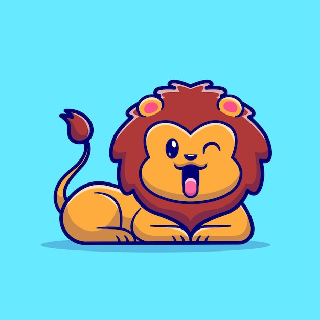 Cute Lion Smiling Cartoon Vector Icon Illustration Animal Nature Icon Concept Flat Cartoon Style