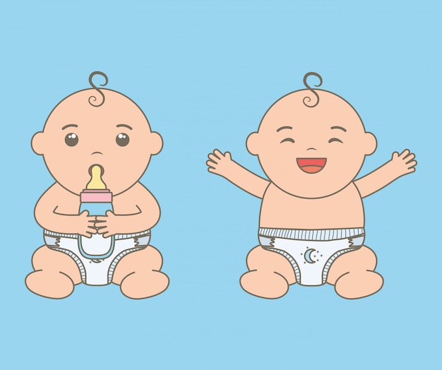 Cute little babies boys with bottle milk characters