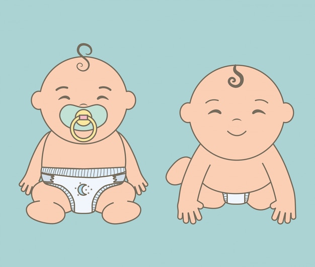 Cute little babies boys with pacifiers characters