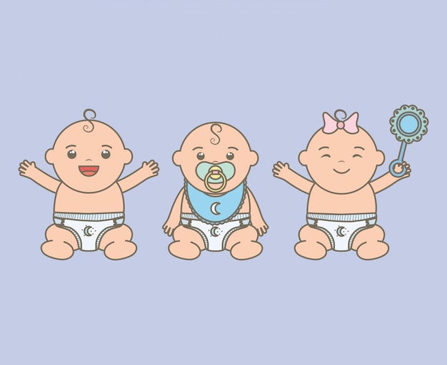 Cute little babies with pacifier and maracas characters