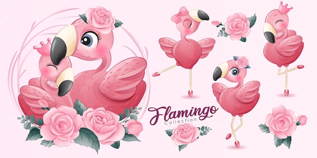 Cute little flamingo with ballerina collection