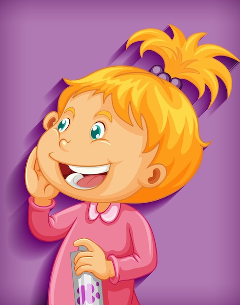 Free Vector cute little girl smile cartoon character isolated on purple background