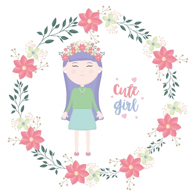 Cute little girl with floral crown character