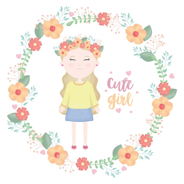 Cute little girl with floral crown character