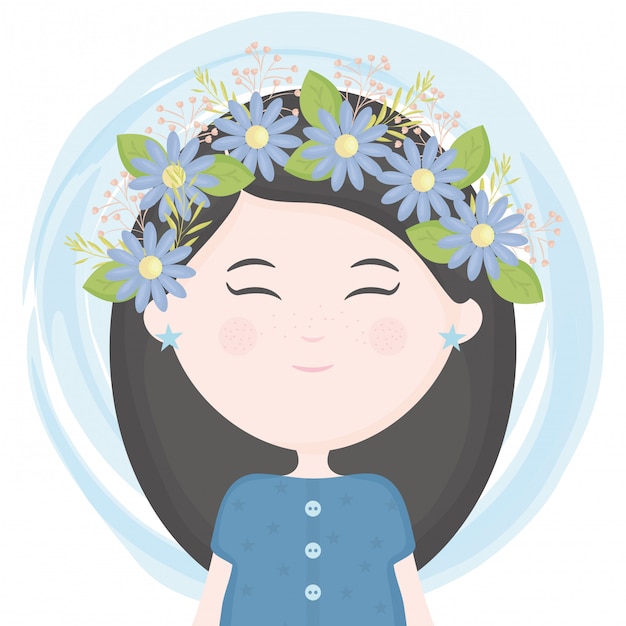 Free Vector cute little girl with floral crown in the hair character