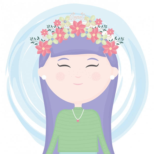 Free Vector cute little girl with floral crown in the hair character