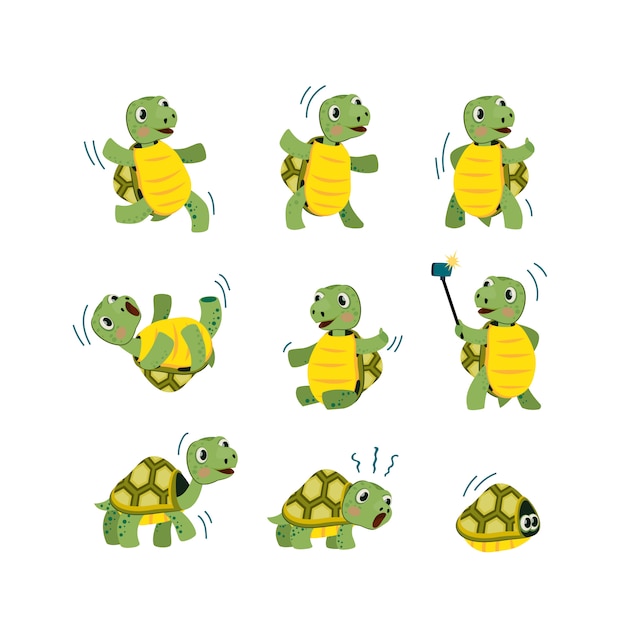 Free vector cute little turtle set