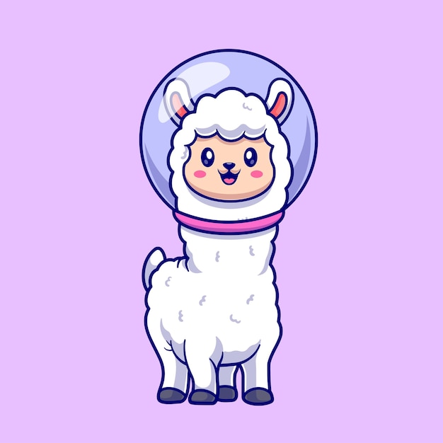 Cute Llama Alpaca Astronaut Cartoon Vector Icon Illustration. Animal Science Icon Concept Isolated