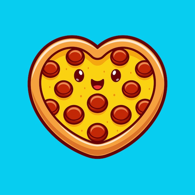 Free vector cute love heart pizza cartoon vector icon illustration food object icon isolated flat vector