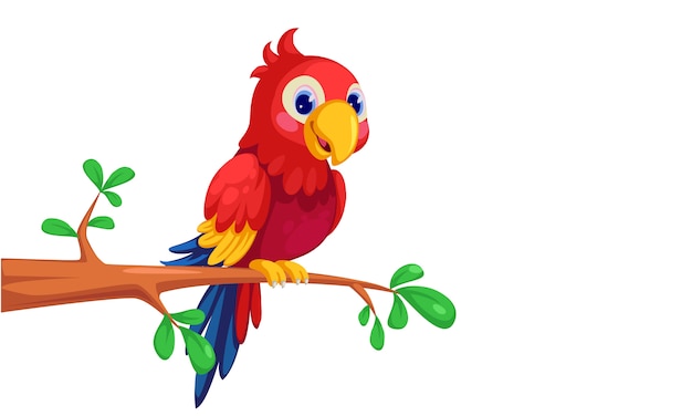 Free vector cute macaw cartoon sitting on branch