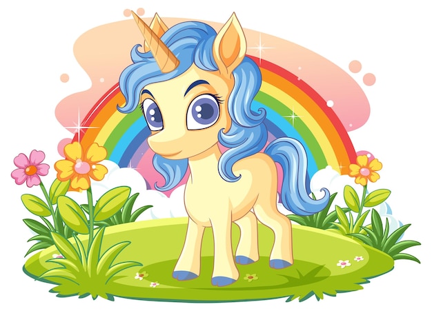 Free vector cute magical unicorn with rainbow