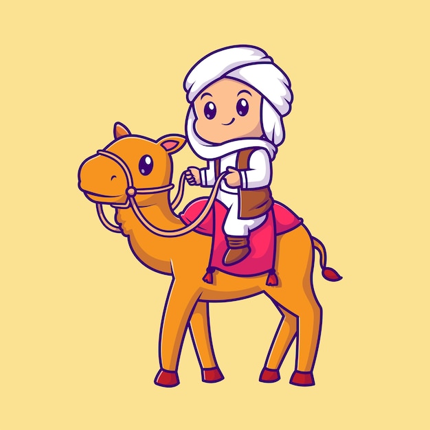 Free vector cute man riding camel cartoon vector icon illustration people animal icon concept isolated premium