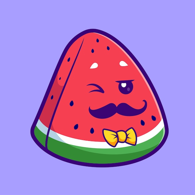 Free vector cute man watermelon with moustache cartoon vector icon illustration food business isolated flat