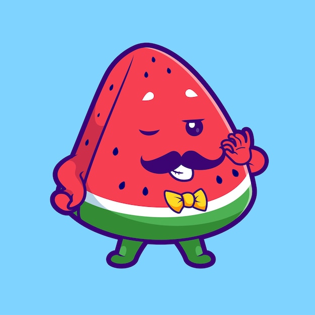 Free Vector cute man watermelon with moustache cartoon vector icon illustration food object isolated flat