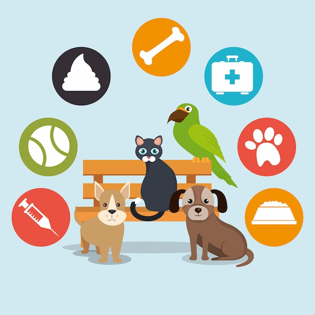 Free Vector cute mascots and pet shop icons