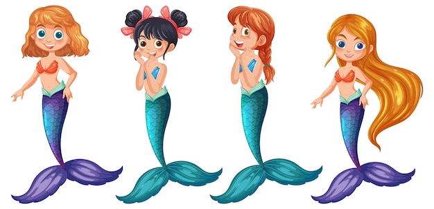 Free Vector cute mermaid friends illustration