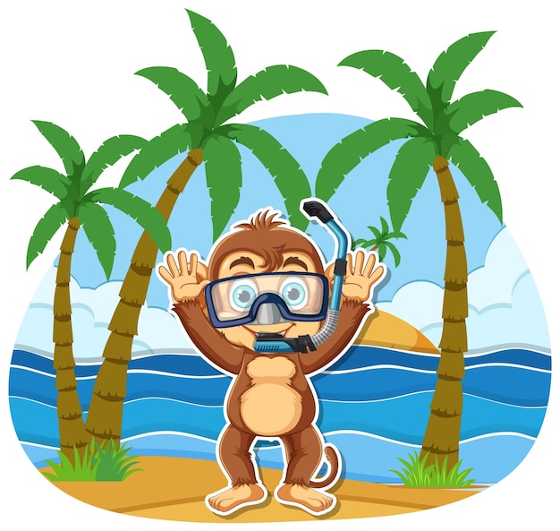 Free Vector cute money cartoon on the beach wearing snorkeling