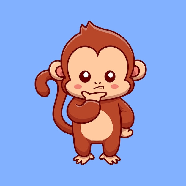 Cute Monkey Confused Cartoon Vector Icon Illustration. Animal Nature Icon Concept Isolated Premium Vector. Flat Cartoon Style