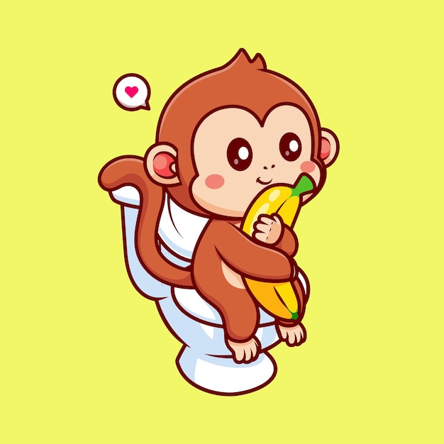 Free Vector cute monkey eating banana in toilet cartoon vector icon illustration animal food icon isolated flat