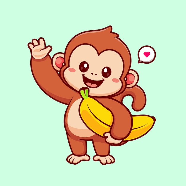 Cute Monkey Holding Banana Cartoon Vector Icon Illustration. Animal Food Icon Concept Isolated Flat