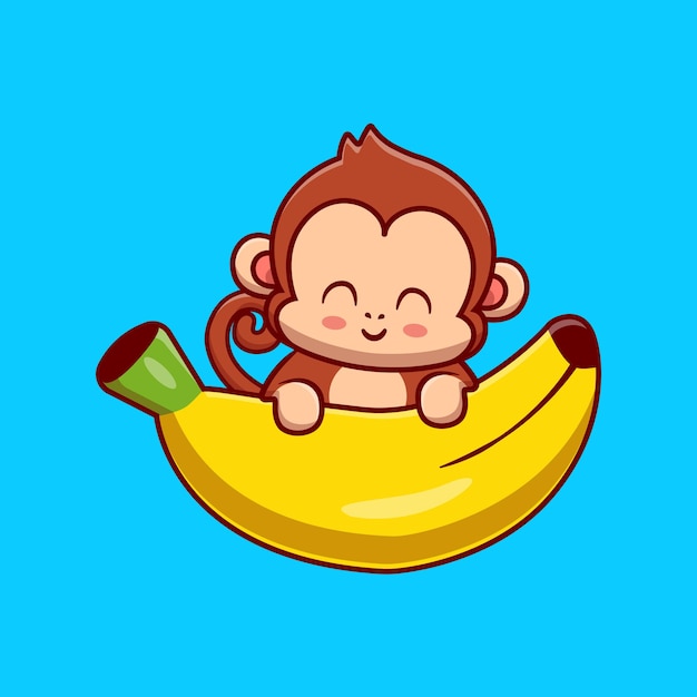 Cute Monkey Holding Banana Cartoon Vector Icon Illustration. Animal Food Icon Concept Isolated Premium Vector. Flat Cartoon Style