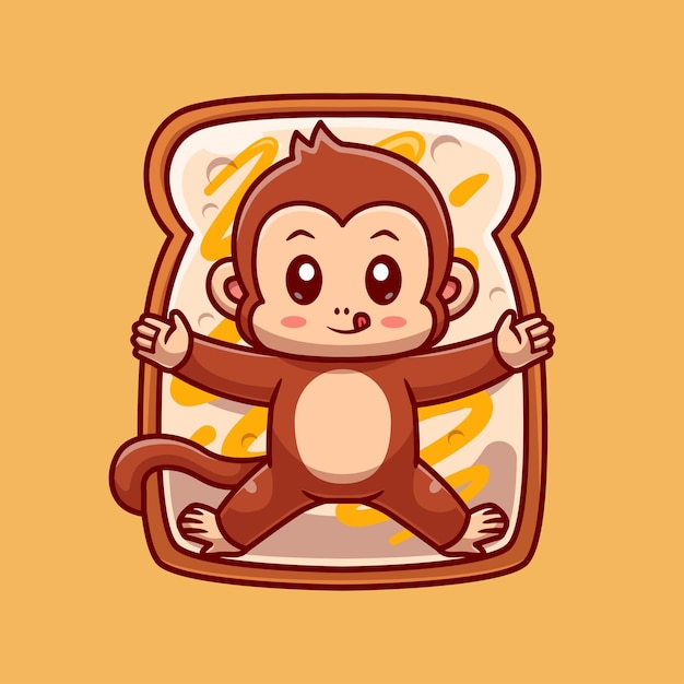 Free Vector cute monkey lay on bread with banana jam cartoon vector icon illustration animal food isolated flat