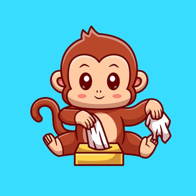 Free Vector cute monkey playing tissue cartoon vector icon illustration animal nature icon concept isolated pre