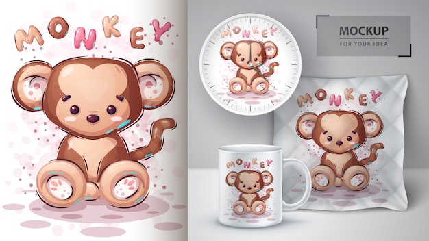 Cute monkey poster and merchandising