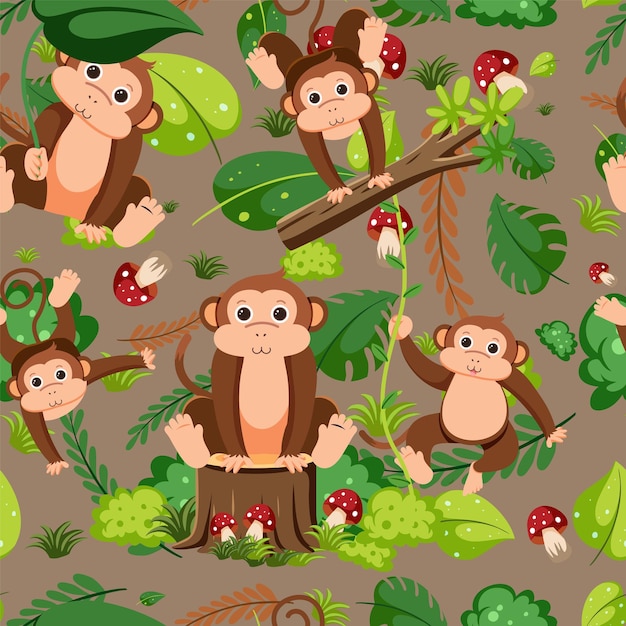 Free Vector cute monkey seamless pattern