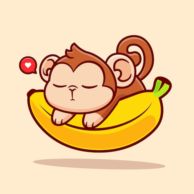 Free Vector cute monkey sleeping on banana cartoon vector icon illustration animal food icon isolated flat