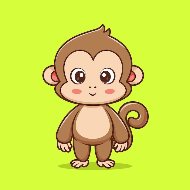 Free Vector cute monkey standing cartoon vector icon illustration animal nature icon isolated flat vector