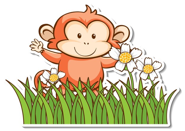 Cute monkey standing in grass field sticker