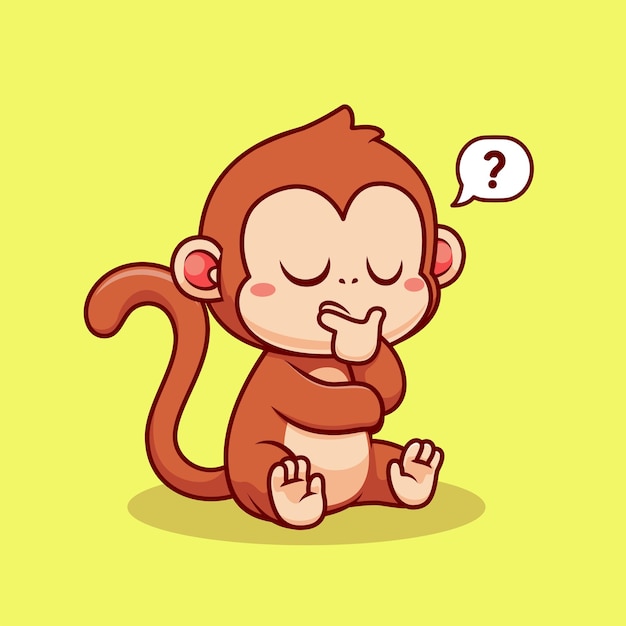 Cute Monkey Thinking Cartoon Vector Icon Illustration Animal Nature Icon Concept Isolated Premium