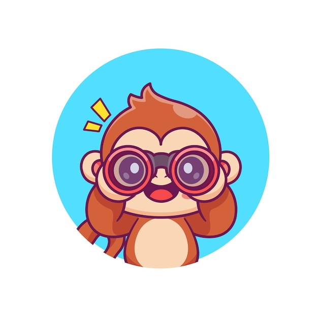 Free Vector cute monkey with binoculars logo cartoon vector icon illustration animal technology isolated flat