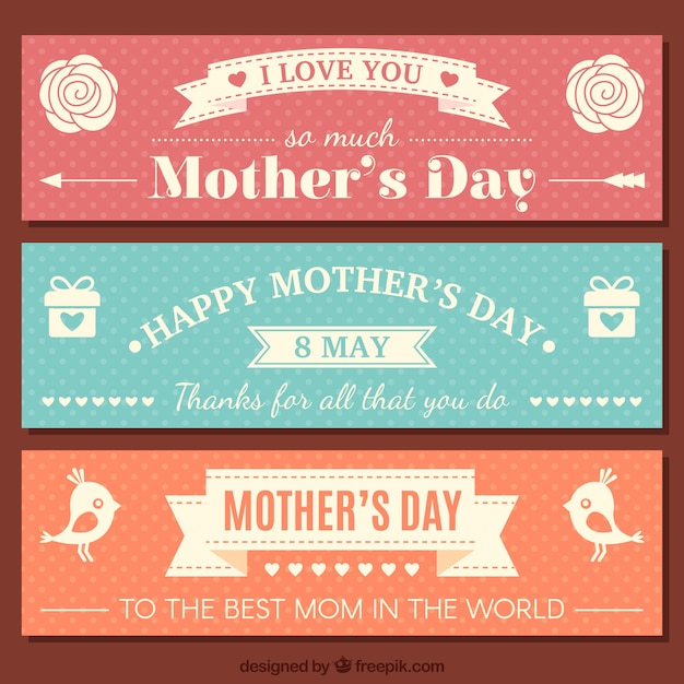 Free Vector cute mother's day banners in vintage style