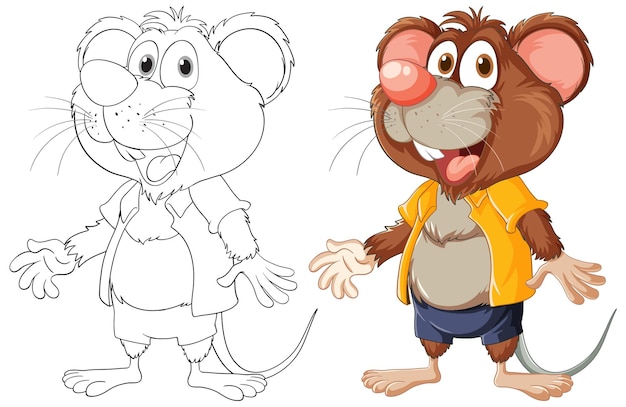 Cute Mouse Cartoon Smiling for Colouring