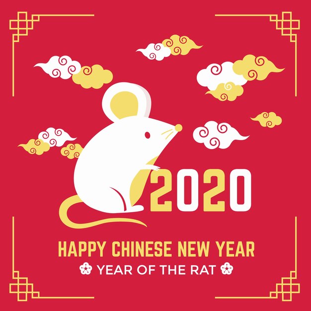 Cute mouse and clouds happy chinese new year