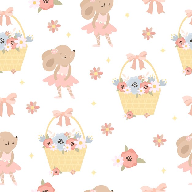 Cute mouse and flowers pattern