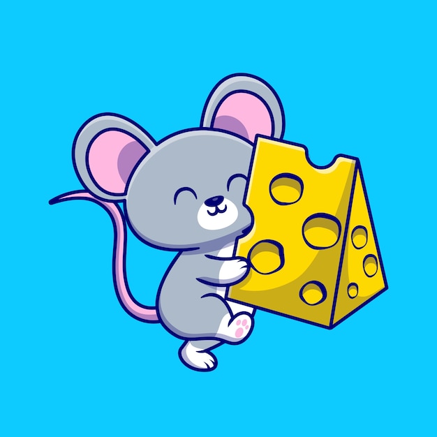 Cute Mouse Holding Cheese Cartoon  Illustration. Animal Food  Concept Isolated  Flat Cartoon 